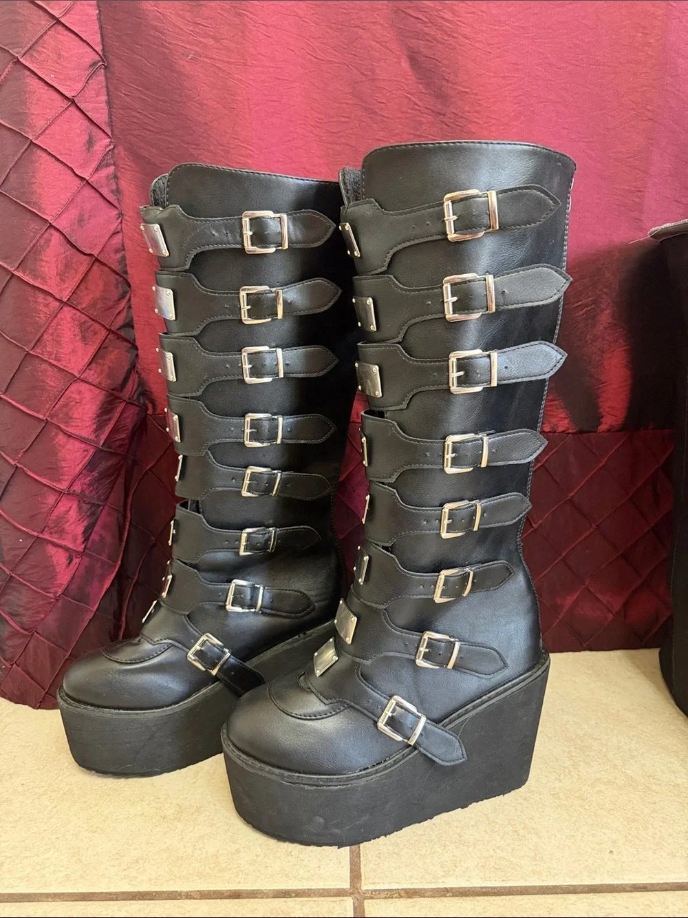 Goth Platform Buckle Knee High Boots Black Punk Alternative EU 40